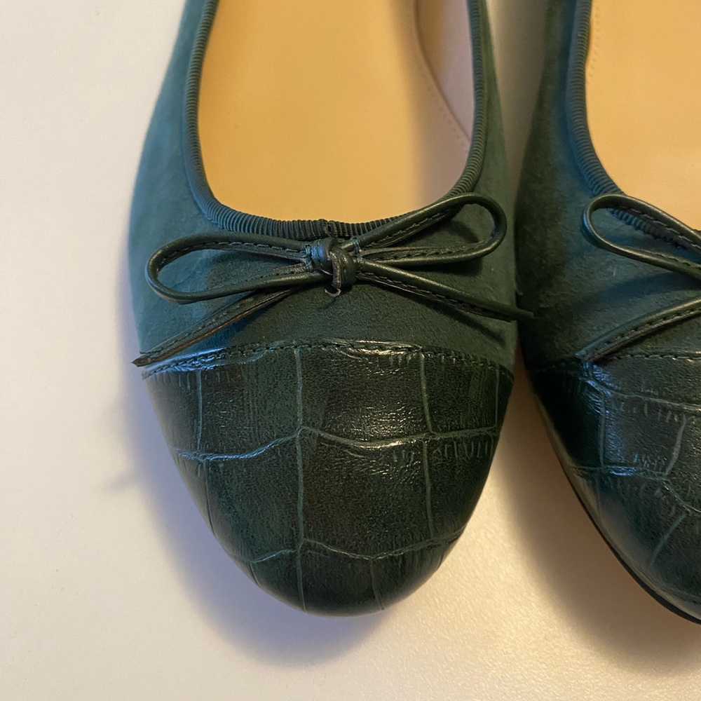 Forest Green Jodi by Marc Fisher Ballet Flats with bow and croc toe